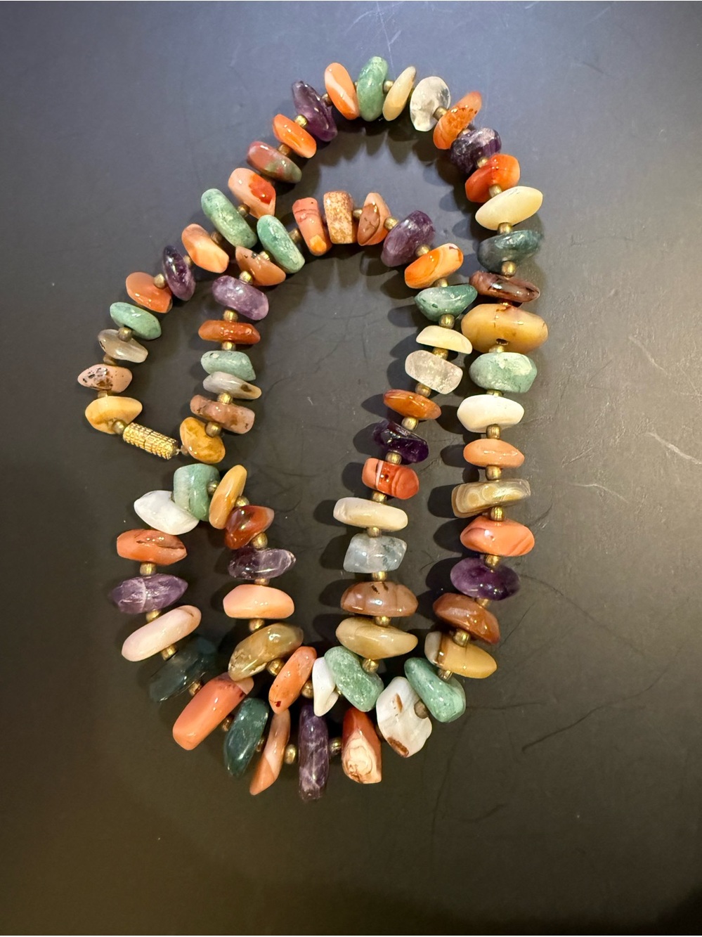 Vintage Multi Gemstone Nugget Necklace Amethyst Carnelian Aventurine Agate